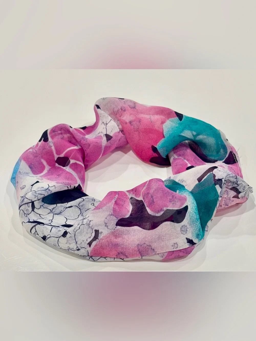 Pink and Teal Floral Oversized Chiffon Women's Scrunchie